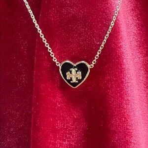 Authentic Tory Burch Heart Pendant Necklace with Black and Gold Accents